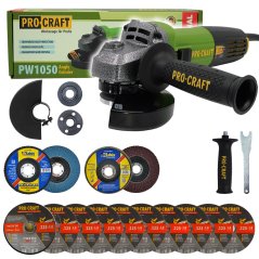 PROCRAFT uhlová brúska PW1050 + 10x rezací kotúč CD125x1,0 , 2x lamelový kotúč SPW1050