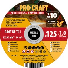 PROCRAFT 125x22,2x1,0mm rezný kotúč v plechovom boxe 10ks