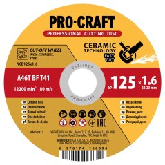 PROCRAFT 125x22,2x1,6mm rezný kotúč s keramickým zrnom