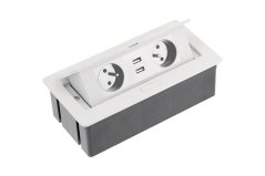 Zásuvky výklopné na pracovnú dosku 2x zás. 2x USB biela oblá