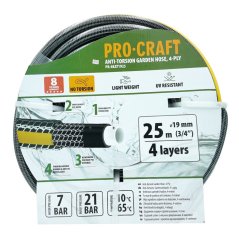 PROCRAFT záhradná hadica 3/4"-19mm 25m 4-vrstvová max 30bar