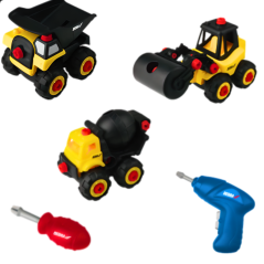 DEDRA hračka sada 3 áut s elektrickou skrutkovačkou